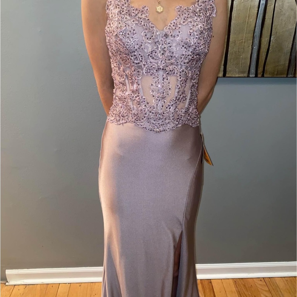 Peaches Uniforms rose gold  Lace Prom Dress
